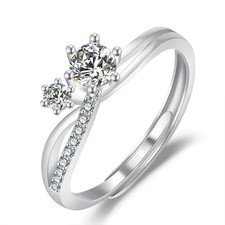 Anel de dedo coreano contemporâneo banhado a prata, cravejado de zircão e design elegante comprar usado  Enviando para Brazil