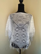 Poncho de renda feminino franja xale boho festival branco fio metálico vintage comprar usado  Enviando para Brazil
