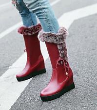 Zapatos de invierno para mujer forrados de piel tacones de cuña con cordones plataforma media pantorrilla botas para nieve segunda mano  Embacar hacia Argentina