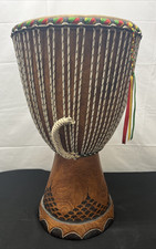 Grande tambor africano de madeira esculpido à mão Djembe 24 x 12" comprar usado  Enviando para Brazil