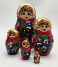 Usado, Bonecas de aninhamento vintage russas 4,75 pol. Matrioska pintadas à mão e folha de ouro 5 peças comprar usado  Enviando para Brazil