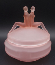 Art Deco 1930's Cômoda Rosa Fosco Gêmeos Frasco em Pó/Caixa de Cômoda, usado comprar usado  Enviando para Brazil
