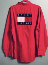 Camisa masculina vintage Tommy Hilfiger bandeira vermelha punhos estrela GG botão manga longa EUA comprar usado  Enviando para Brazil