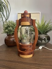 Abajur de mesa vintage artesanal rústico fazenda frasco de vidro pedreiro madeira acento comprar usado  Enviando para Brazil