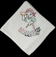 Toalha de chá bordada feita à mão vintage dos anos 50 tampo de mesa pano de prato 39" x 40" retrô comprar usado  Enviando para Brazil