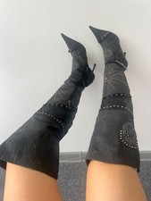 Botas de couro preto vintage El Dantes acima do joelho cravejadas bruxas góticas 39 comprar usado  Enviando para Brazil