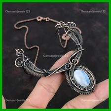 Collar de compromiso de piedras preciosas de piedra lunar arco iris envuelto en alambre joyería cobre segunda mano  Embacar hacia Mexico
