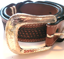 Cinto faroeste feminino couro marrom 3D DDD prata concha 32-36" feito à mão vintage comprar usado  Enviando para Brazil