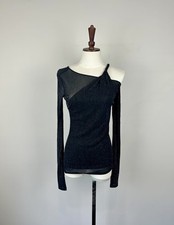 Blusa Zara Feminina Top Tamanho M Preta Metálica Manga Longa Transparente Assimétrica NOVA comprar usado  Enviando para Brazil
