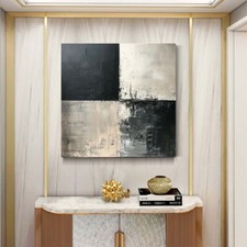 Pintura a óleo abstrata original sobre tela decoração de parede moderna pintada à mão cinza comprar usado  Enviando para Brazil