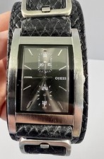 Relógio Guess masculino tom prata tanque largo pulseira de couro preto Basketweave comprar usado  Enviando para Brazil