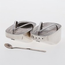 Nova Caixa de Prata Esterlina 950 Pimenta Adega de Sal Colher Shaker Sandália Geta Japonesa comprar usado  Enviando para Brazil