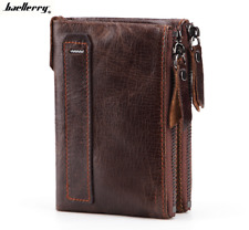 Carteira masculina de couro genuíno couro bovino dobrável porta-cartão de crédito bolsa de identificação com zíper comprar usado  Enviando para Brazil