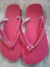Havaianas PERSONALIZADO Rosa Decorado à Mão Fita e Flor. EUA Tamanho 9 10 39-40 comprar usado  Enviando para Brazil