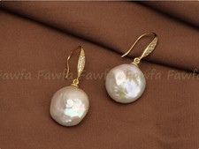 Pendientes de gancho de estrás colgantes de perlas blancas de agua dulce naturales de 13-14 mm segunda mano  Embacar hacia Mexico