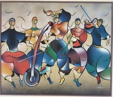 UMA BANDA MUSICAL FESTIVA VIOLONCELO VIOLONCELO MIX MEDIA ASSINADA EMOLDURADA POR UM ARTISTA MISTERIOSO comprar usado  Enviando para Brazil