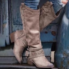 Botas vaqueras occidentales anchas hasta la rodilla de pantorrilla para mujer retro tacones gruesos zapatos para montar segunda mano  Embacar hacia Mexico