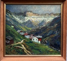 Pintura impresionista (principios del siglo XX): paisaje alpino, óleo a bordo segunda mano  Embacar hacia Mexico
