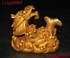 Usado, Estátua Arowana animal feng shui dourado bronze antigo chinês 4,6" ouro 24k comprar usado Usado, Estátua Arowana animal feng shui dourado bronze antigo chinês 4,6" ouro 24k comprar usado  Enviando para Brazil