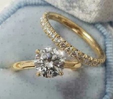 Aliança de casamento redonda de ouro amarelo 14k anel de noivado solitário MOISSANITE 2,56 ct comprar usado  Enviando para Brazil