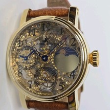 Relógio esqueleto mecânico Adee Kaye tempo duplo 42 mm folheado a ouro comprar usado  Enviando para Brazil