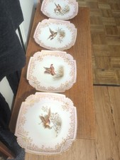 4 pratos de porcelana pintados à mão pássaro de caça vitoriano rosa B&D Limoges comprar usado  Enviando para Brazil