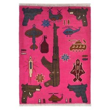 Tapete de guerra feito à mão de lã afegã 9/11 Pictorial AK 47 decoração tribal vintage 87x61cm comprar usado  Enviando para Brazil