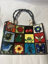 Usado, Bolsa de retalhos colorida vintage anos 70 Ecology Needlepoint bolsa tote ponto cruz comprar usado  Enviando para Brazil