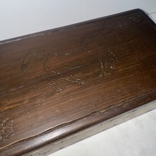 Antigua caja de madera de arte popular hecha a mano unicornio primitivo rústico con bisagras  segunda mano  Embacar hacia Mexico