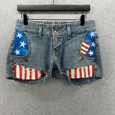 Shorts jeans feminino A. Herchcovitch tamanho 40 azul denim bandeira pintado cortado comprar usado  Enviando para Brazil