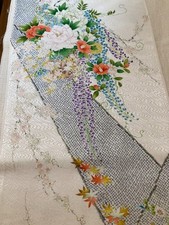 @@ Tela de seda kimono japonés vintage / tejido liso, base blanca, floral AP04 segunda mano  Embacar hacia Mexico