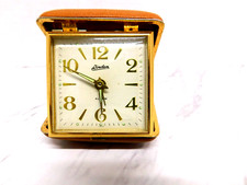 Linden Viagem Despertador Ouro Números Hora Pontos Bege Case Ouro Trim VTG, usado comprar usado  Enviando para Brazil