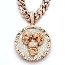 Pingente masculino círculo caveira moissanita real corte redondo 3,30 ct folheado a ouro rosa 14K comprar usado  Enviando para Brazil
