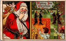 Meias infantis de Natal alegre Papai Noel saco de brinquedos preenchidas sobre lareira comprar usado  Enviando para Brazil
