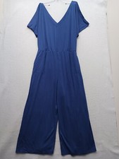 Macacão AnyBody XL azul marinho mistura de rayon gola V manga curta perna larga casual comprar usado  Enviando para Brazil