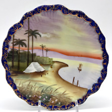 Imperial Nippon Ocean Sunset 7-1/4" prato decorativo recortado palmeiras Japão comprar usado  Enviando para Brazil