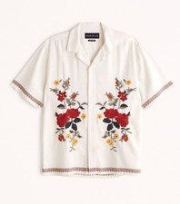Camisa Abercrombie & Fitch verão mistura de linho adulto pequena branca bordada comprar usado  Enviando para Brazil