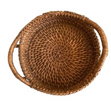 Bandeja de cesta redonda tejida a mano de ratán con asas para decoración o almacenamiento del hogar segunda mano  Embacar hacia Mexico