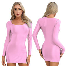 Mini vestido feminino brilhante manga longa cor sólida Bodycon lápis vestido clubwear comprar usado  Enviando para Brazil