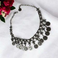 Moeda detalhada vintage feita à mão moeda flor estanho estilo turco colar, usado comprar usado  Enviando para Brazil
