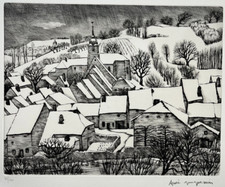 Village neige gravure d'occasion  Pluvigner