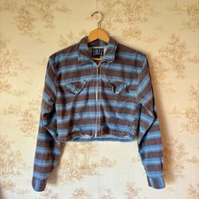 Usado, Jaqueta jeans vintage anos 90 azul marrom listrada cropped zíper completo quizz leve G comprar usado  Enviando para Brazil