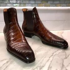 Botas curtas masculinas feitas à mão padrão crocodilo dedo do pé pontudo empresarial novas EUA comprar usado  Enviando para Brazil