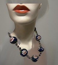Colar chinês azul cobalto cloisonné lótus/floral grande 1 1/4” bolas declaração, usado comprar usado  Enviando para Brazil
