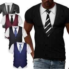 Camiseta masculina estampada em 3D engraçada terno falso colete manga curta casual verão camiseta comprar usado  Enviando para Brazil
