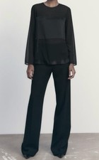 Blusa ZARA Feminina Cetim Preto Semitransparente Manga Longa Tamanho M comprar usado  Enviando para Brazil