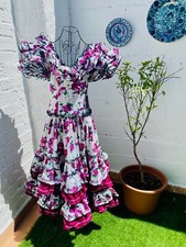 Vestido Gitano Flamenco Auténtico Vintage Cintura 27" Frida Kahlo Feria Gitana Púrpura segunda mano  Embacar hacia Mexico