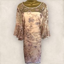 Usado, Vestido ocasional feminino Gina Bacconi blush pêssego bordado renda manga sino UK16 comprar usado  Enviando para Brazil