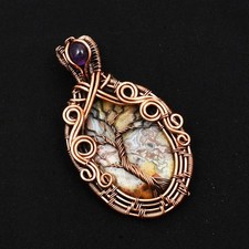 Pingente de cobre ametista ágata renda louca Tree Of Life joia 2,76" AP-89177, usado comprar usado  Enviando para Brazil