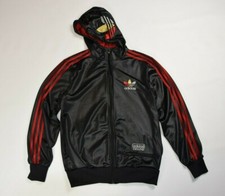 Używany, adidas kurtka chile z kapturem duża trefoil firebird czarna czerwona S męska złota srebrna na sprzedaż  PL